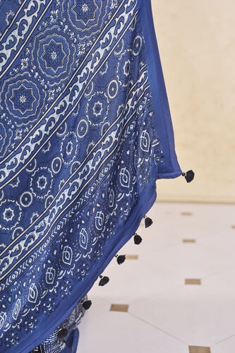 Junco Handcrafted Ajrakh Saree - Blue, Blue, image 6